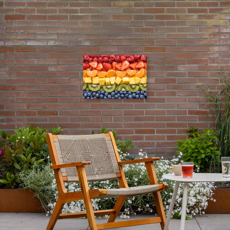 Fruit - Regenboog - Gezond - Kleurrijk Tuinposter op houten frame 2 cm dik klein -sfeer3