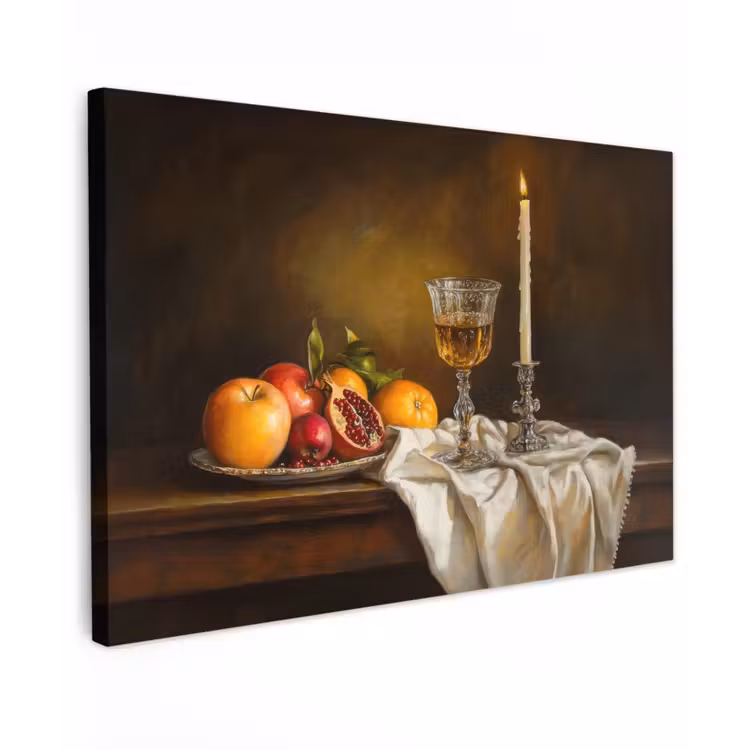 Fruit -  Stilleven - Wijn - Kaars Tuinposter op houten frame 2 cm dik klein -3d