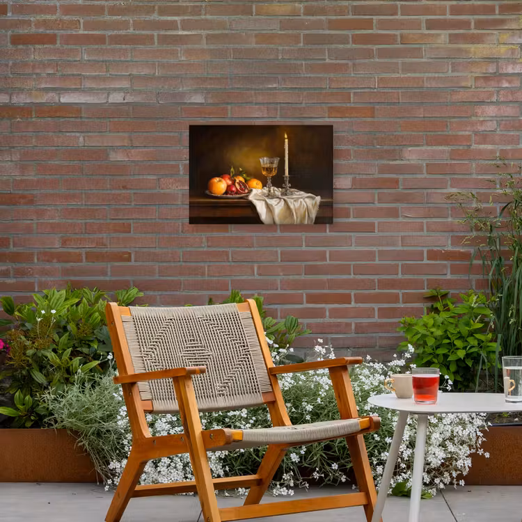 Fruit -  Stilleven - Wijn - Kaars Tuinposter op houten frame 2 cm dik klein -sfeer3