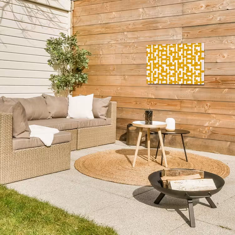 Geel - Beige - Patroon Tuinposter op houten frame 2 cm dik klein 845 -sfeer2
