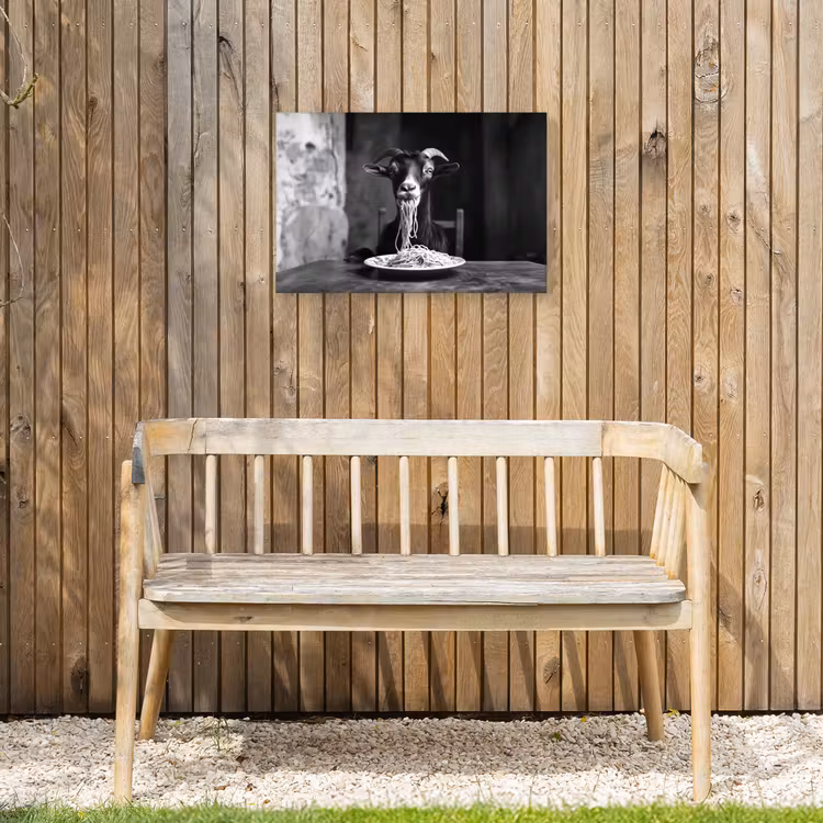 Geit - Bord - Spaghetti - Zwart Wit Tuinposter op houten frame 2 cm dik klein -sfeer4