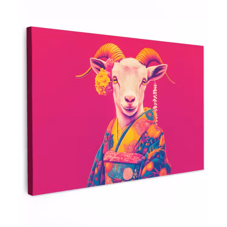 Geit - Hoorns - Kimono - Kleurrijk Tuinposter op houten frame 2 cm dik klein -3d