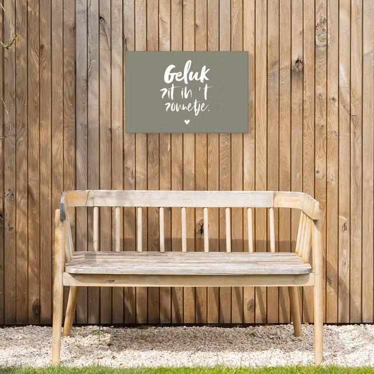 Geluk zit in 't zonnetje - Tekst - Geluk - Quotes - Zon Tuinposter op houten frame 2 cm dik klein -sfeer4