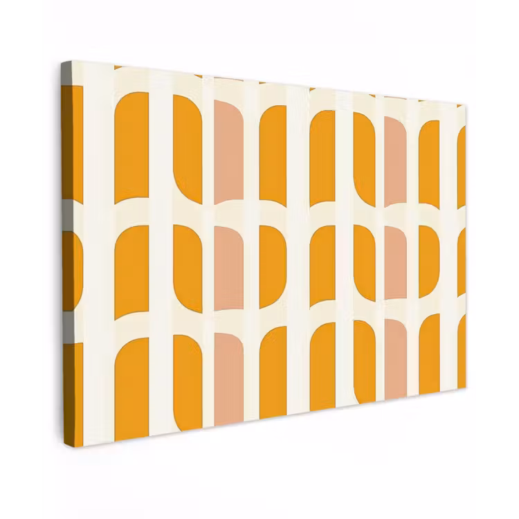 Geometrisch - Patroon - Geel - Roze Tuinposter op houten frame 2 cm dik klein 845 -3d