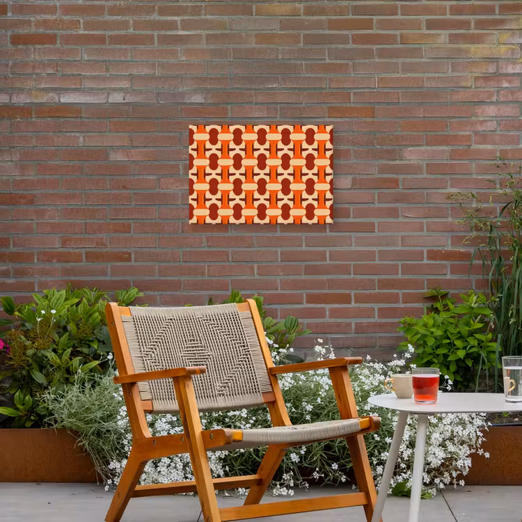 Geometrisch - Retro - Oranje Tuinposter op houten frame 2 cm dik klein 845 -sfeer3