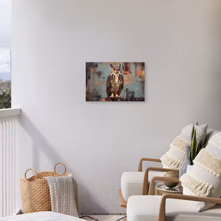 Geschilderd - Abstract - Uil - Bruin Tuinposter op houten frame 2 cm dik klein -sfeer1