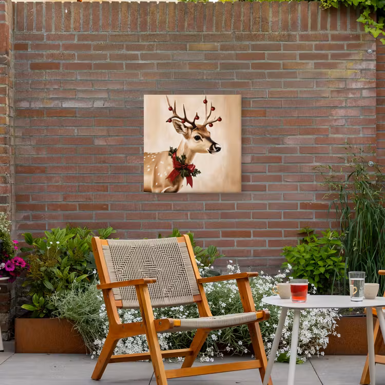 Gewei - Kerst - Rendier - Rood Tuinposter op houten frame 2 cm dik middel -sfeer3