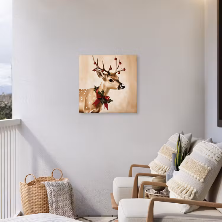 Gewei - Kerst - Rendier - Rood Tuinposter op houten frame 2 cm dik middel -sfeer1