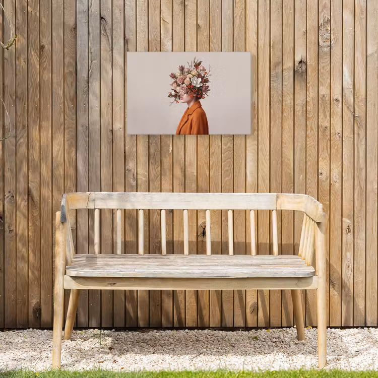 Gezicht - Boeket - Kleurrijk Tuinposter op houten frame 2 cm dik klein -sfeer4