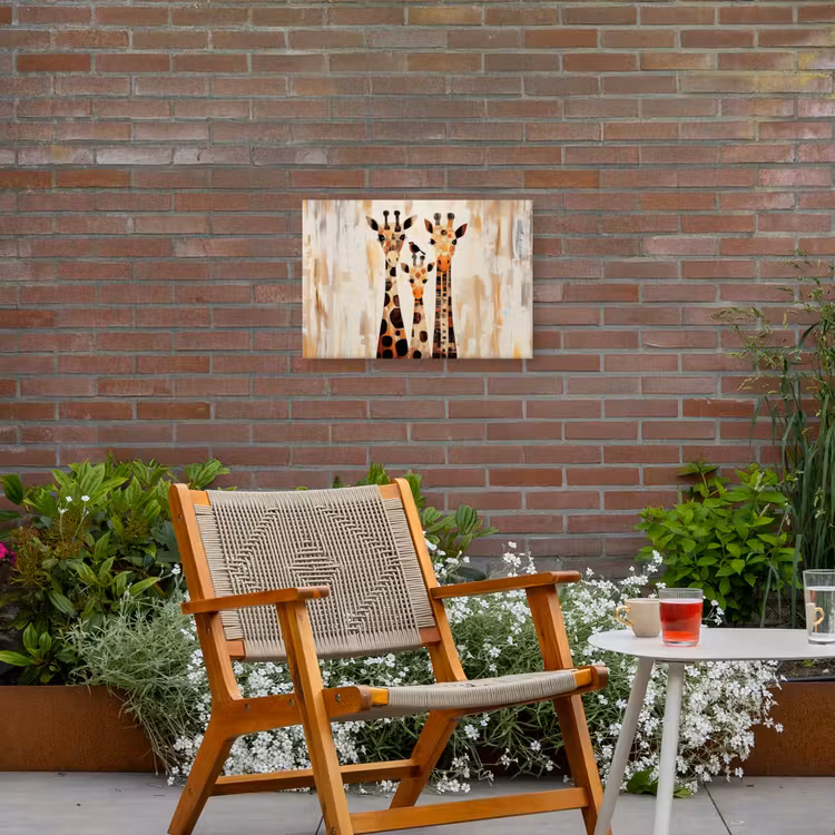Giraffen - Cartoon - Crème Tuinposter op houten frame 2 cm dik klein -sfeer3