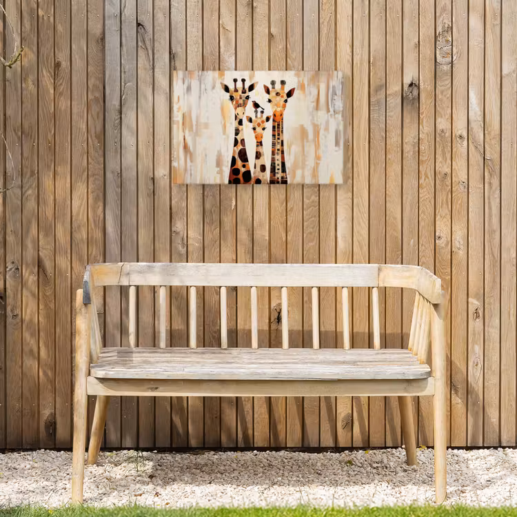 Giraffen - Cartoon - Crème Tuinposter op houten frame 2 cm dik klein -sfeer4