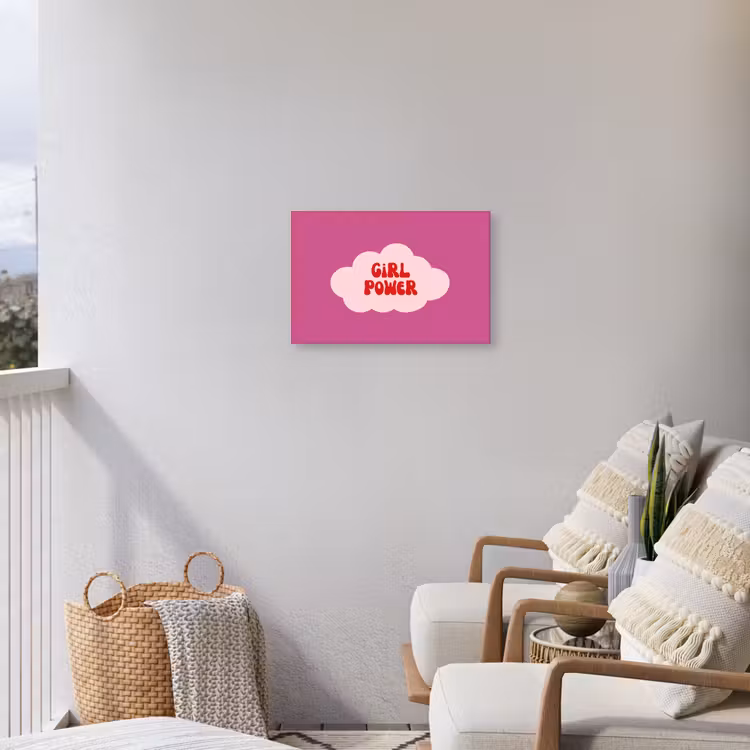 Girl power - Wolk - Roze Tuinposter op houten frame 2 cm dik klein -sfeer1