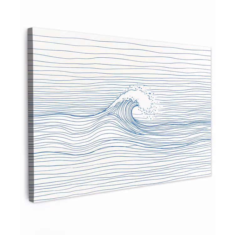 Golf - Brekende - Natuur - Minimalistisch - Blauw Tuinposter op houten frame 2 cm dik klein -3d