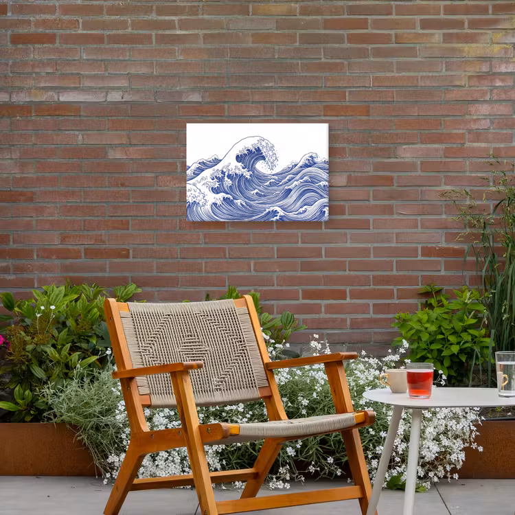 Golf - Japans - Zee - Illustratie - Blauw Tuinposter op houten frame 2 cm dik klein -sfeer3