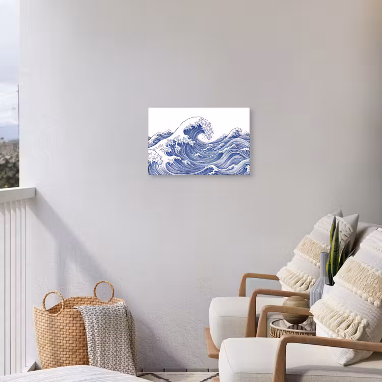 Golf - Japans - Zee - Illustratie - Blauw Tuinposter op houten frame 2 cm dik klein -sfeer1