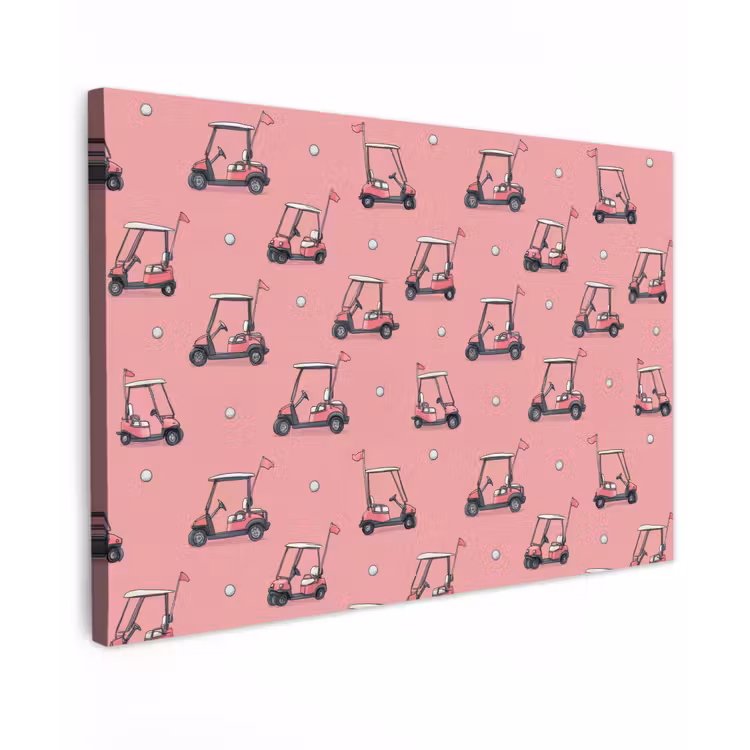 Golfkar - Retro - Roze Tuinposter op houten frame 2 cm dik klein 845 -3d