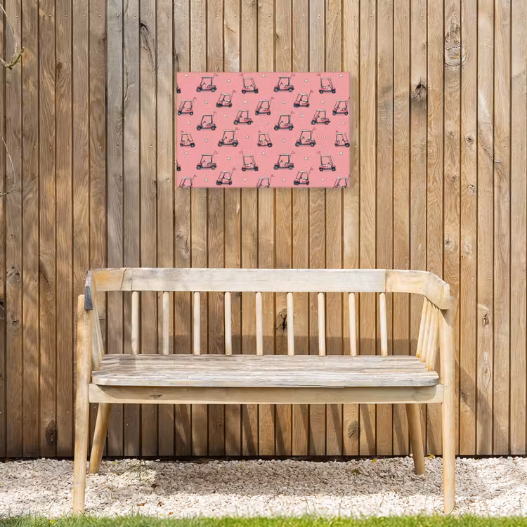 Golfkar - Retro - Roze Tuinposter op houten frame 2 cm dik klein 845 -sfeer4