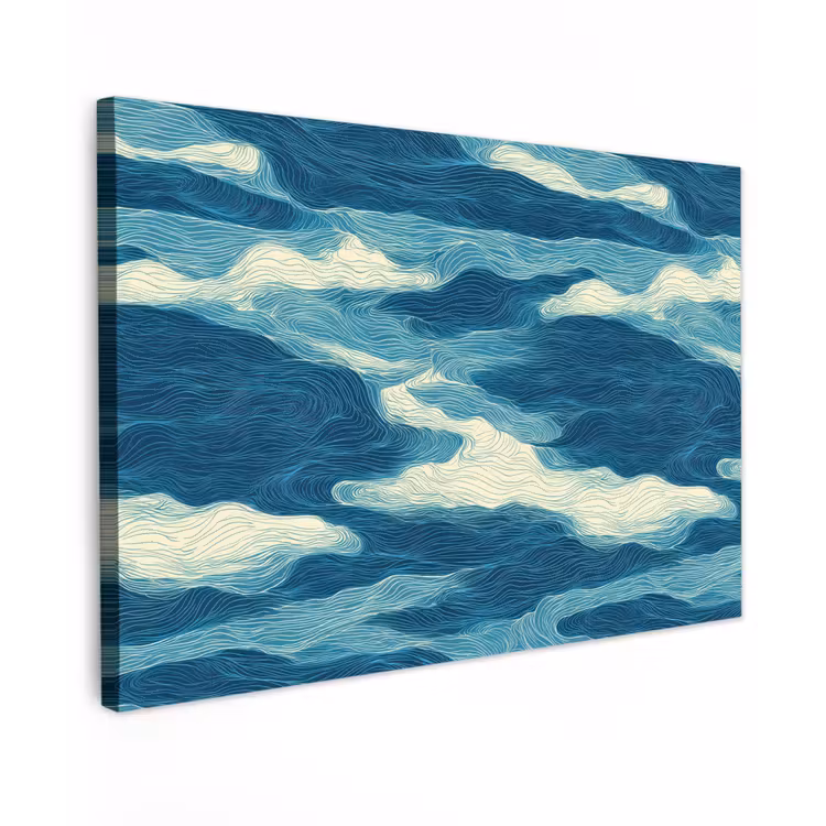 Golven - Abstract - Patroon - Blauw - Wit Tuinposter op houten frame 2 cm dik klein 845 -3d
