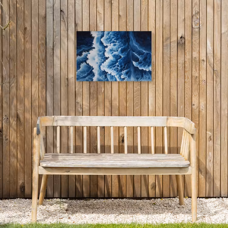 Golven - Blauw - Schuim Tuinposter op houten frame 2 cm dik klein -sfeer4