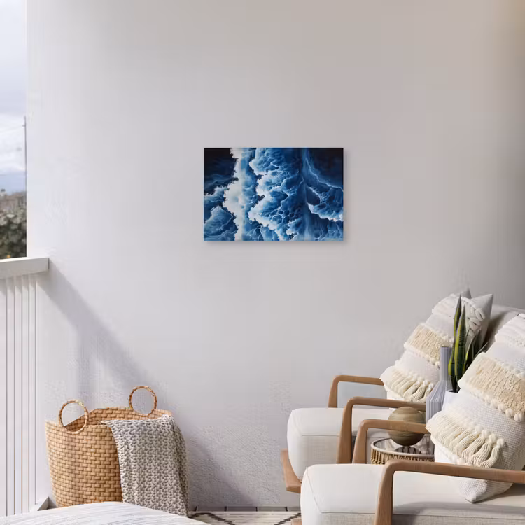 Golven - Blauw - Schuim Tuinposter op houten frame 2 cm dik klein -sfeer1