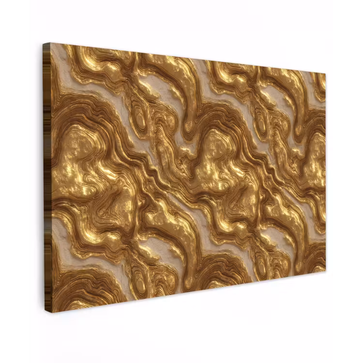 Golven - Organisch - Goud - Crème Tuinposter op houten frame 2 cm dik klein 845 -3d