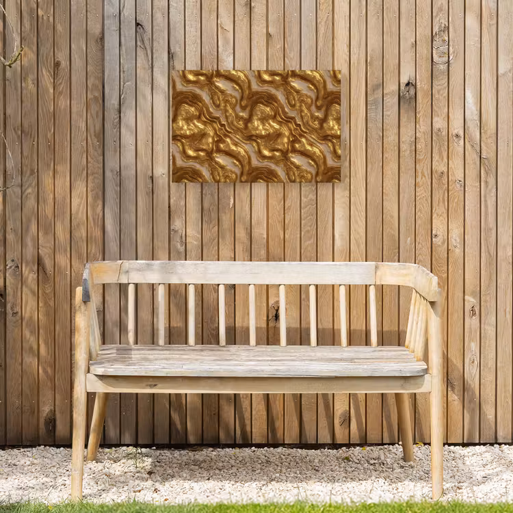 Golven - Organisch - Goud - Crème Tuinposter op houten frame 2 cm dik klein 845 -sfeer4