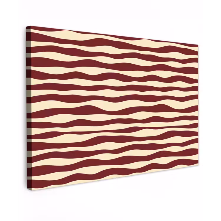 Golven - Rood - Patroon - Crème Tuinposter op houten frame 2 cm dik klein 845 -3d