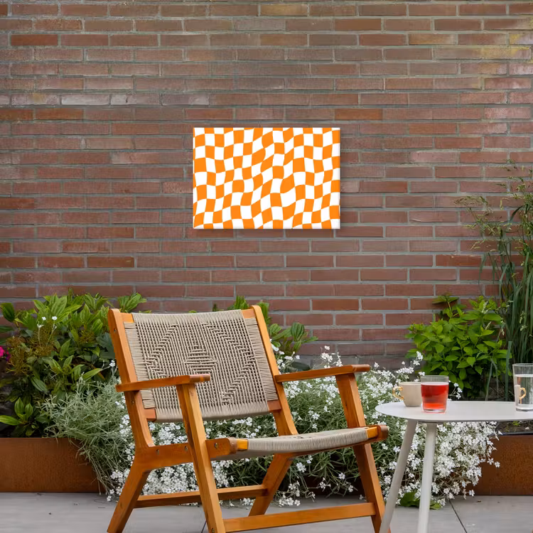 Golvend - Patroon - Oranje Tuinposter op houten frame 2 cm dik klein 845 -sfeer3