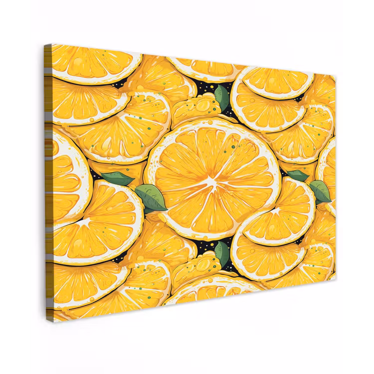 Grafisch - Citroenschijven - Blaadjes Tuinposter op houten frame 2 cm dik klein 845 -3d