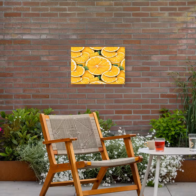 Grafisch - Citroenschijven - Blaadjes Tuinposter op houten frame 2 cm dik klein 845 -sfeer3