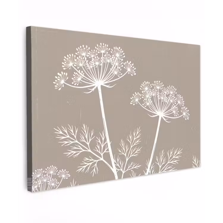 Grafisch - Fluitenkruid - Taupe Tuinposter op houten frame 2 cm dik klein -3d