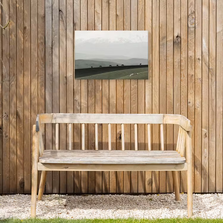 Grijs - Berg - Paarden Tuinposter op houten frame 2 cm dik klein -sfeer4