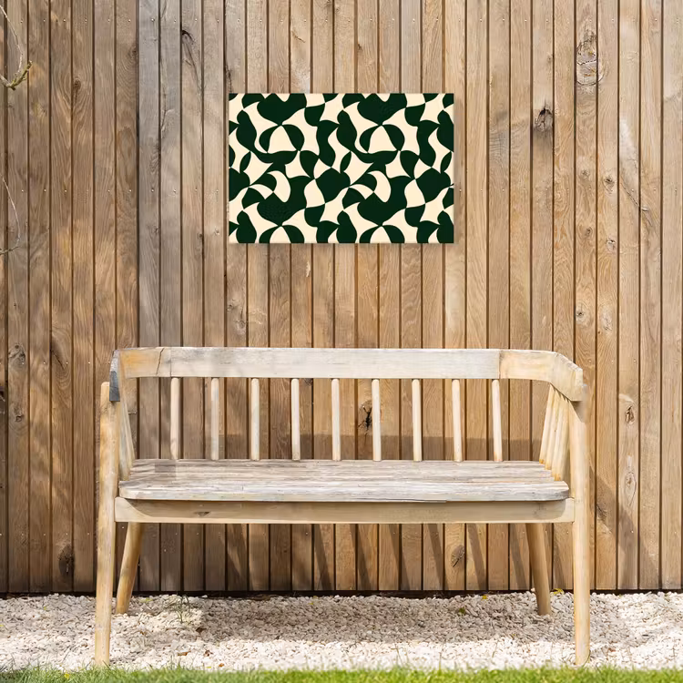 Groen - Organische vlakken - Crème Tuinposter op houten frame 2 cm dik klein 845 -sfeer4