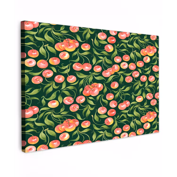 Groen - Rode - Kersen - Bladeren Tuinposter op houten frame 2 cm dik klein 845 -3d