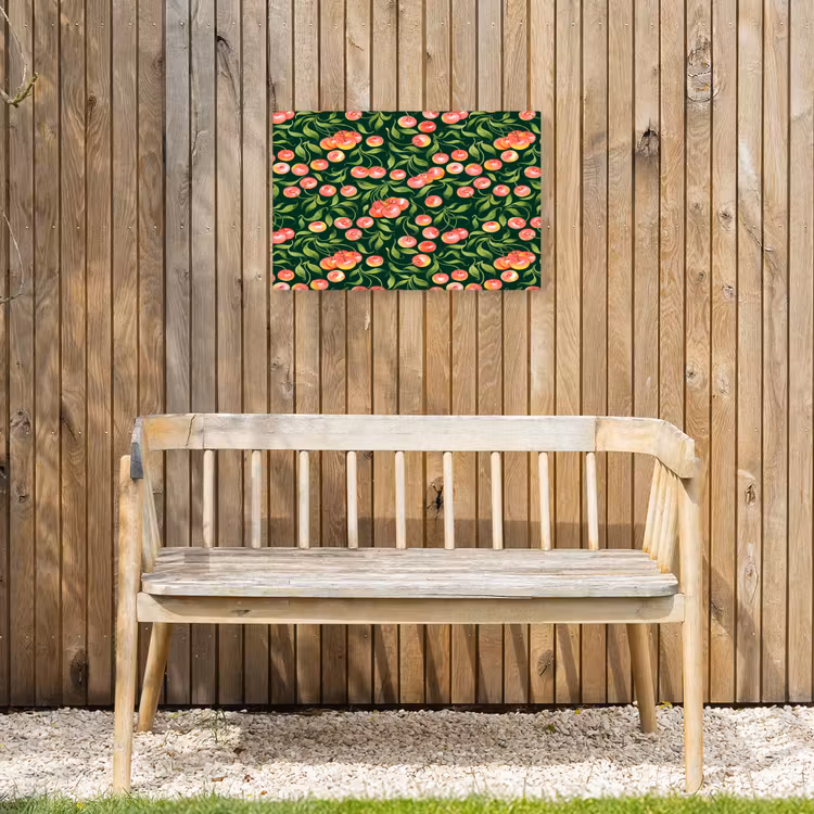 Groen - Rode - Kersen - Bladeren Tuinposter op houten frame 2 cm dik klein 845 -sfeer4