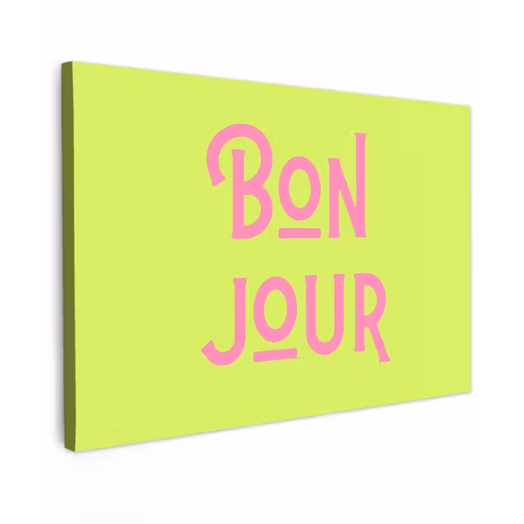 Groen - Roze bonjour - art-deco Tuinposter op houten frame 2 cm dik klein -3d