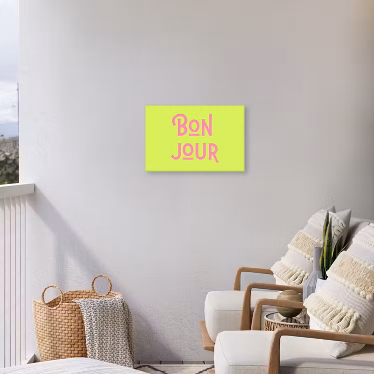 Groen - Roze bonjour - art-deco Tuinposter op houten frame 2 cm dik klein -sfeer1