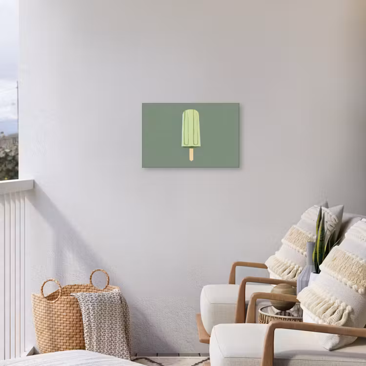 Groen - Waterijsje - Stokje - Illustratie Tuinposter op houten frame 2 cm dik klein -sfeer1