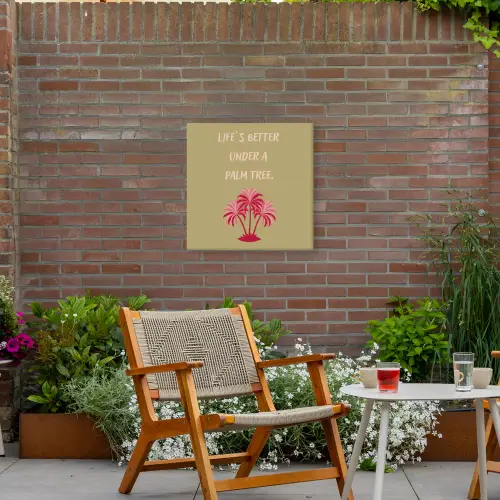 Groen - Zomer - Quote - Palmboom Tuinposter op houten frame 2 cm dik middel -sfeer3