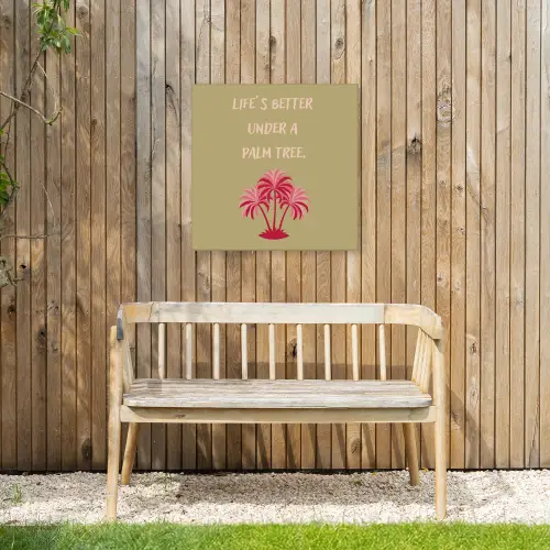 Groen - Zomer - Quote - Palmboom Tuinposter op houten frame 2 cm dik middel -sfeer4
