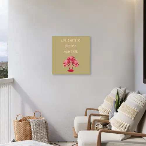 Groen - Zomer - Quote - Palmboom Tuinposter op houten frame 2 cm dik middel -sfeer1