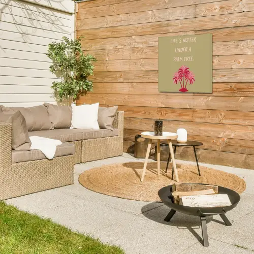 Groen - Zomer - Quote - Palmboom Tuinposter op houten frame 2 cm dik middel -sfeer2