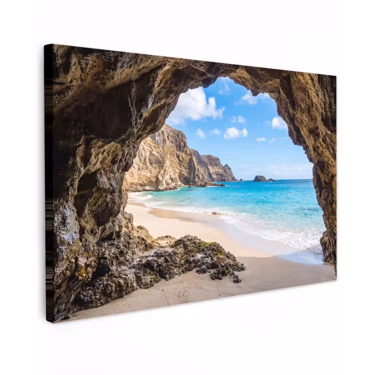Grot - Strand - Zee - Blauw Tuinposter op houten frame 2 cm dik klein -3d