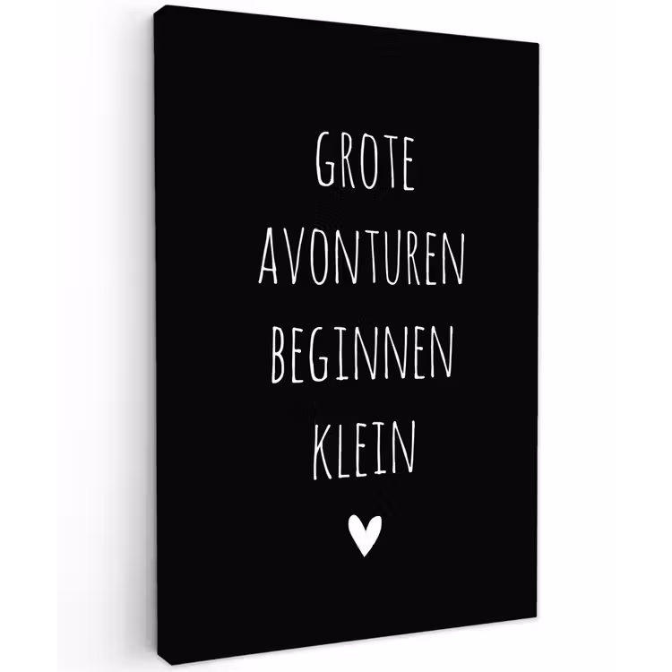 Grote avonturen beginnen klein - Quotes - Spreuken Tuinposter op houten frame 2 cm dik klein -3d