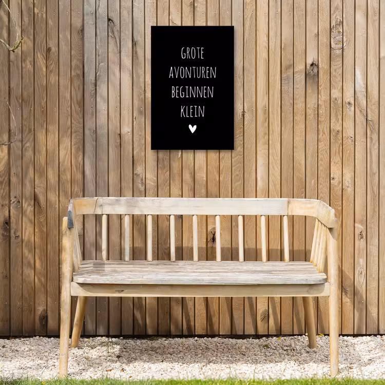 Grote avonturen beginnen klein - Quotes - Spreuken Tuinposter op houten frame 2 cm dik klein -sfeer4