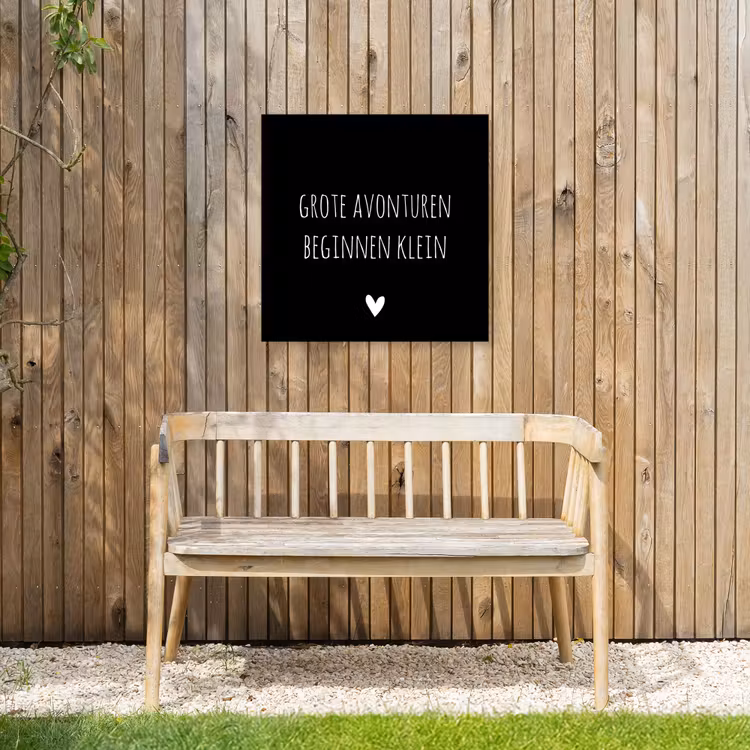 Grote avonturen beginnen klein - Spreuken - Quotes Tuinposter op houten frame 2 cm dik middel -sfeer4