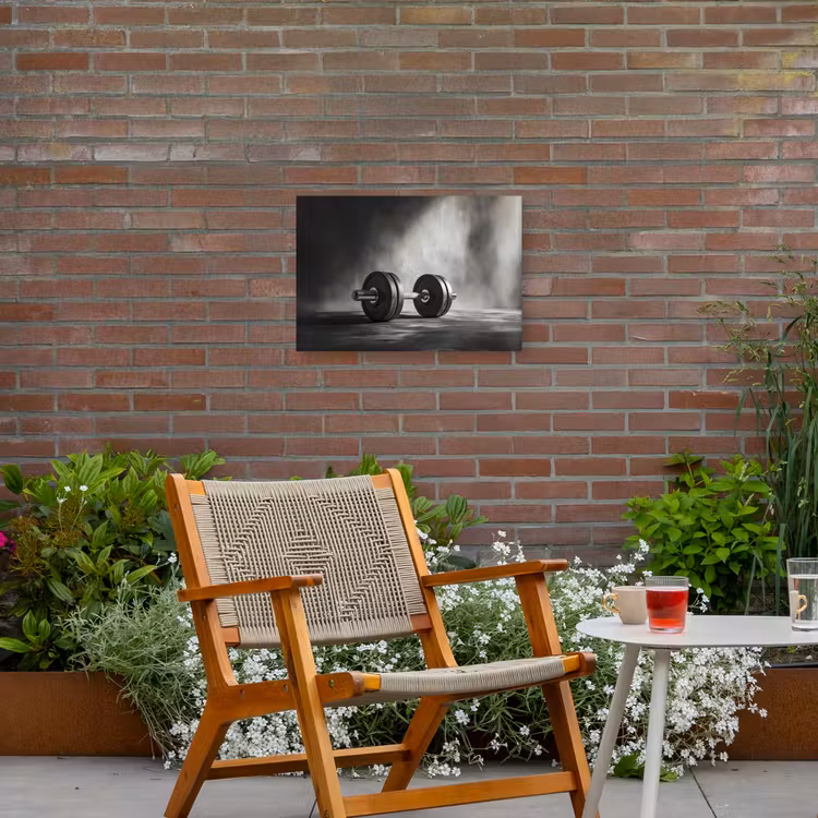 Halter - Gewichten - Zwart Tuinposter op houten frame 2 cm dik klein -sfeer3
