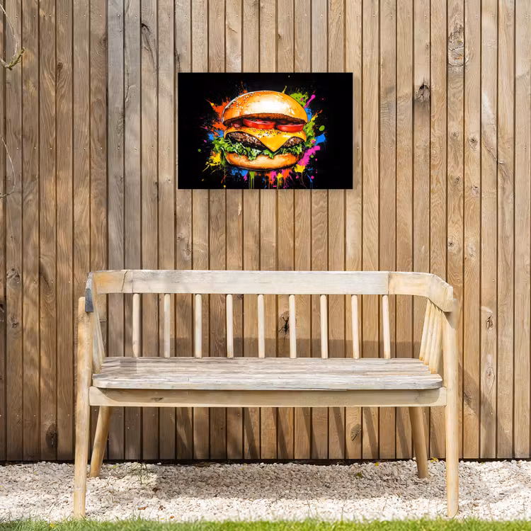 Hamburger - Graffiti - Verf - Kleurrijk - Eten - Abstract Tuinposter op houten frame 2 cm dik klein -sfeer4