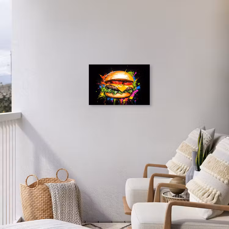 Hamburger - Graffiti - Verf - Kleurrijk - Eten - Abstract Tuinposter op houten frame 2 cm dik klein -sfeer1