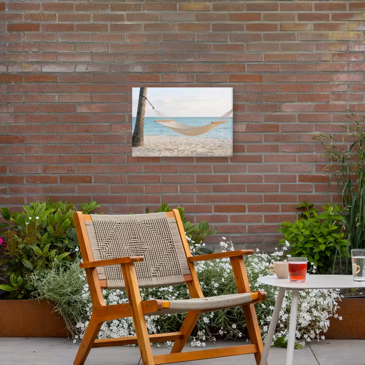 Hangmat - Strand - Wit Tuinposter op houten frame 2 cm dik klein -sfeer3